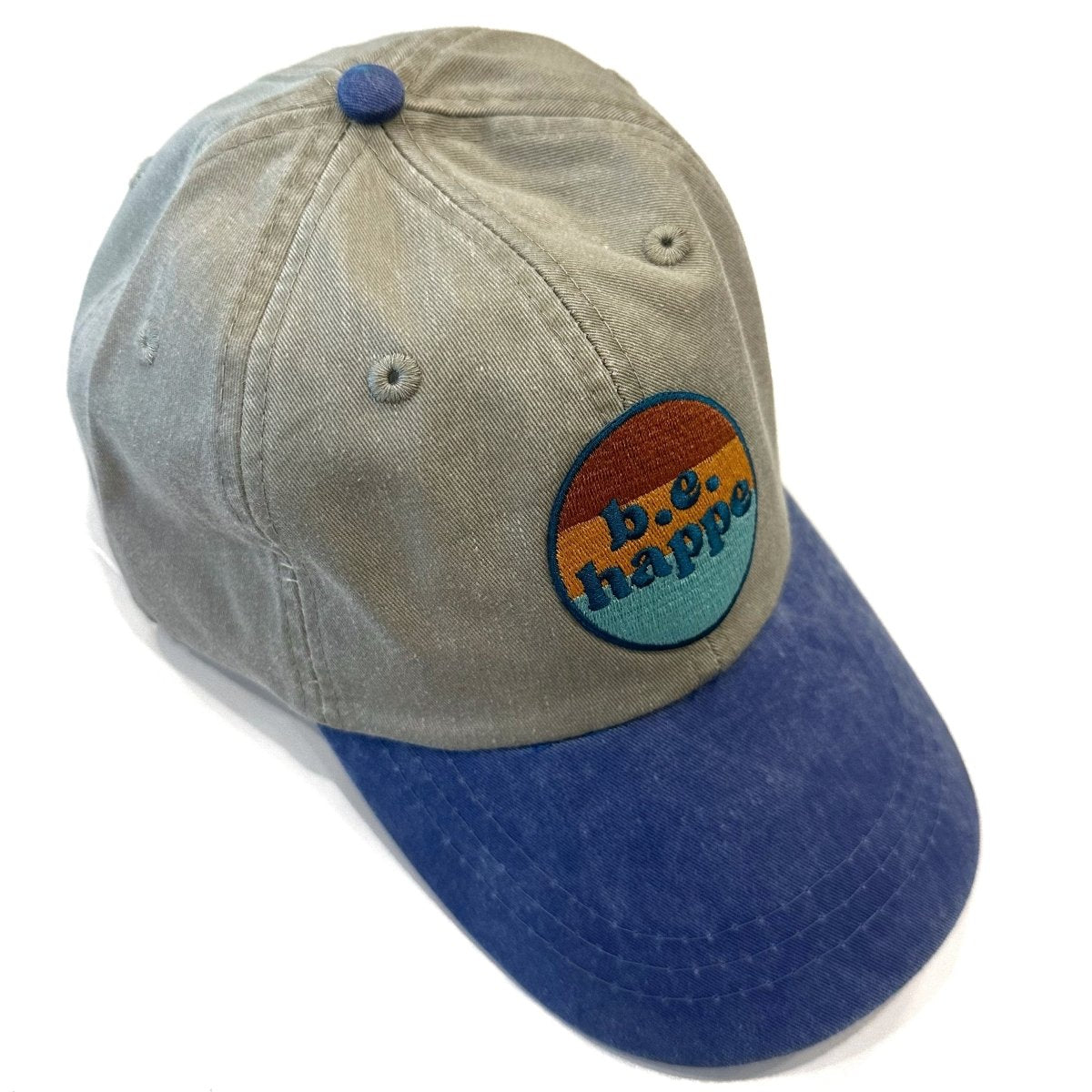 Non - distressed Buckle Back Baseball Cap | Two Tone Blue + Grey - b.e.happe