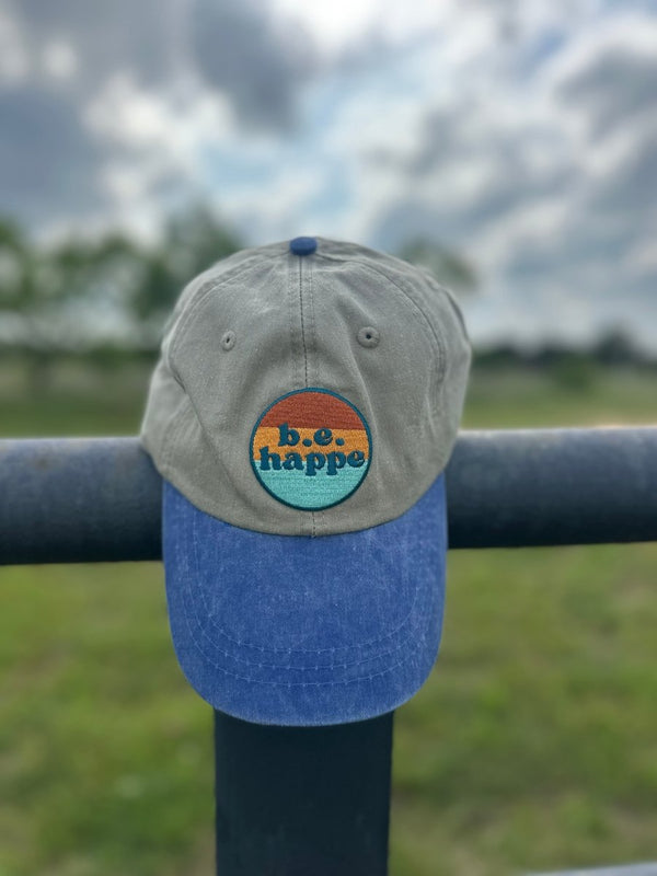 Non - distressed Buckle Back Baseball Cap | Two Tone Blue + Grey - b.e.happe