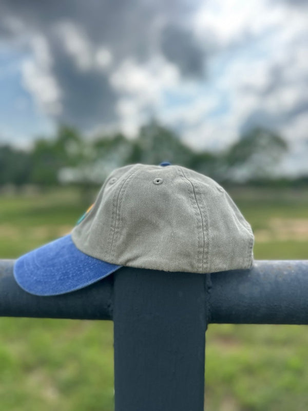 Non - distressed Buckle Back Baseball Cap | Two Tone Blue + Grey - b.e.happe