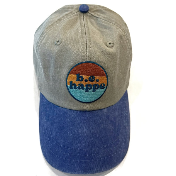 Non - distressed Buckle Back Baseball Cap | Two Tone Blue + Grey - b.e.happe