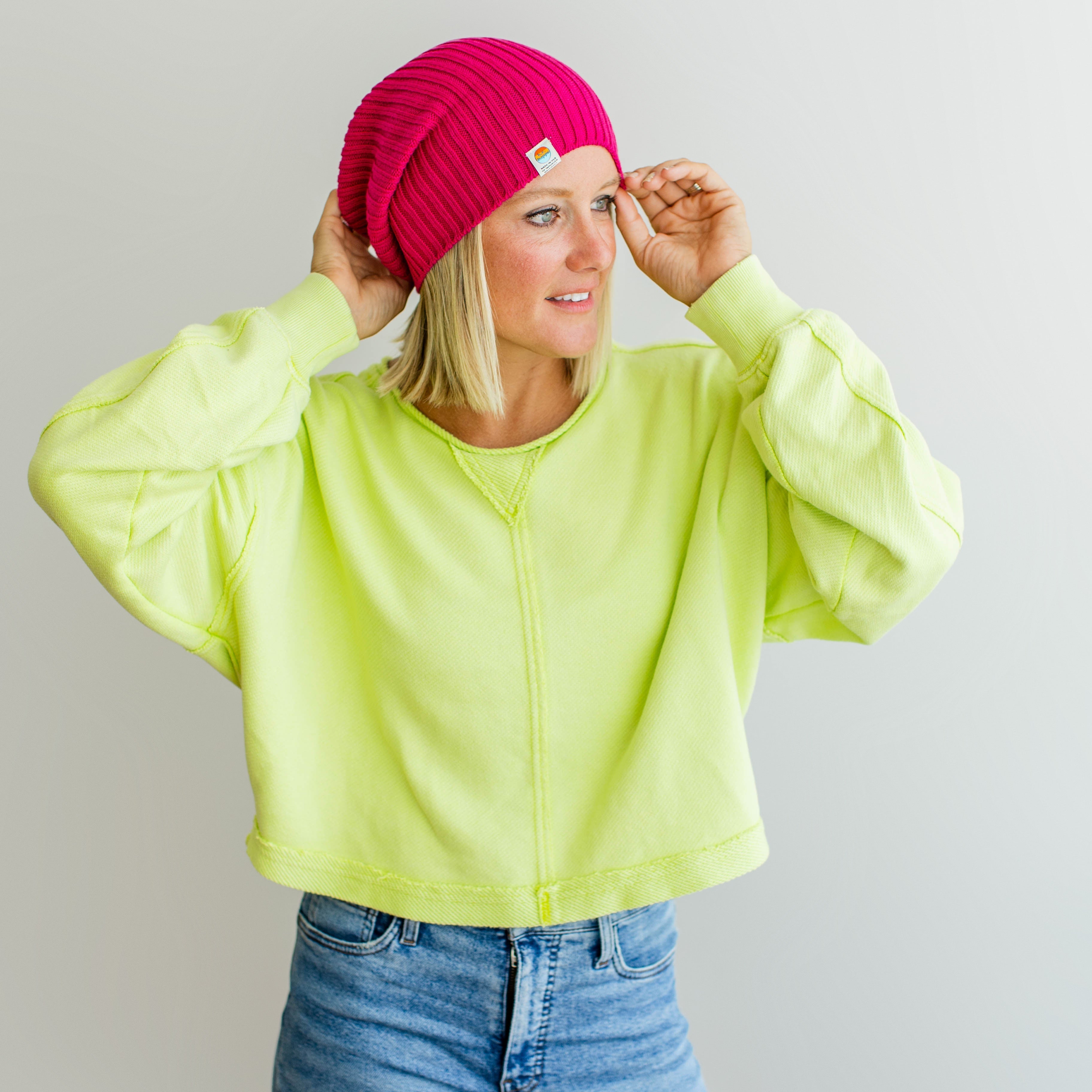 Ribbed Knit Beanie | Unisex Bright Pink Hat -  from b.e.happe 