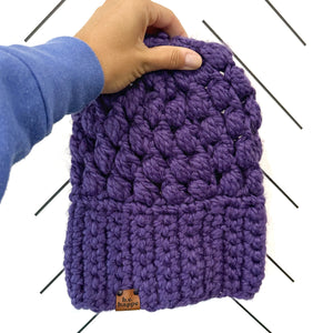 Crochet Puff Stitch Slouch Hat | Purple Slouchy Beanie - handcraftedAdult from b.e.happe 