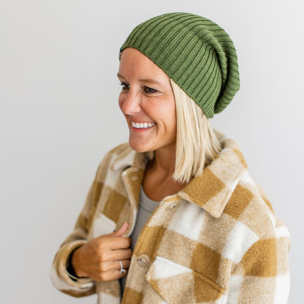 Ribbed Knit Beanie | Cuff Green Winter Hat - b.e.happe