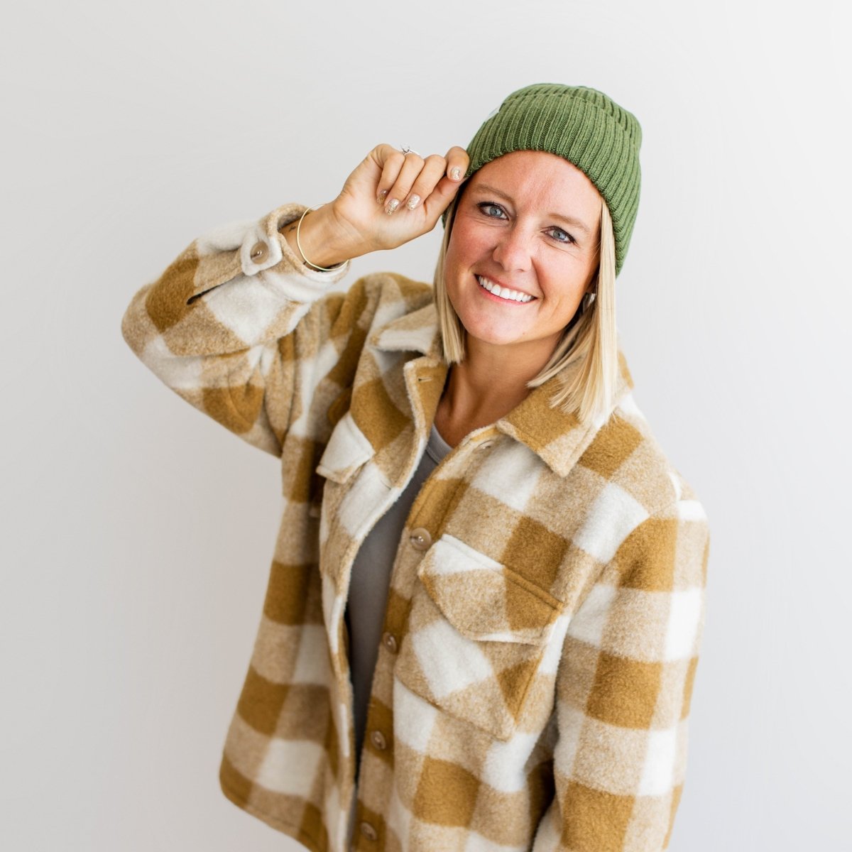 Ribbed Knit Beanie | Cuff Green Winter Hat - b.e.happe