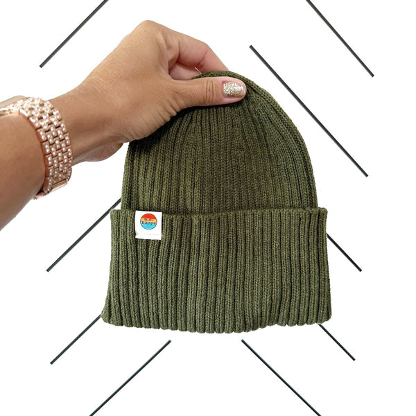Ribbed Knit Beanie | Cuff Green Winter Hat - b.e.happe