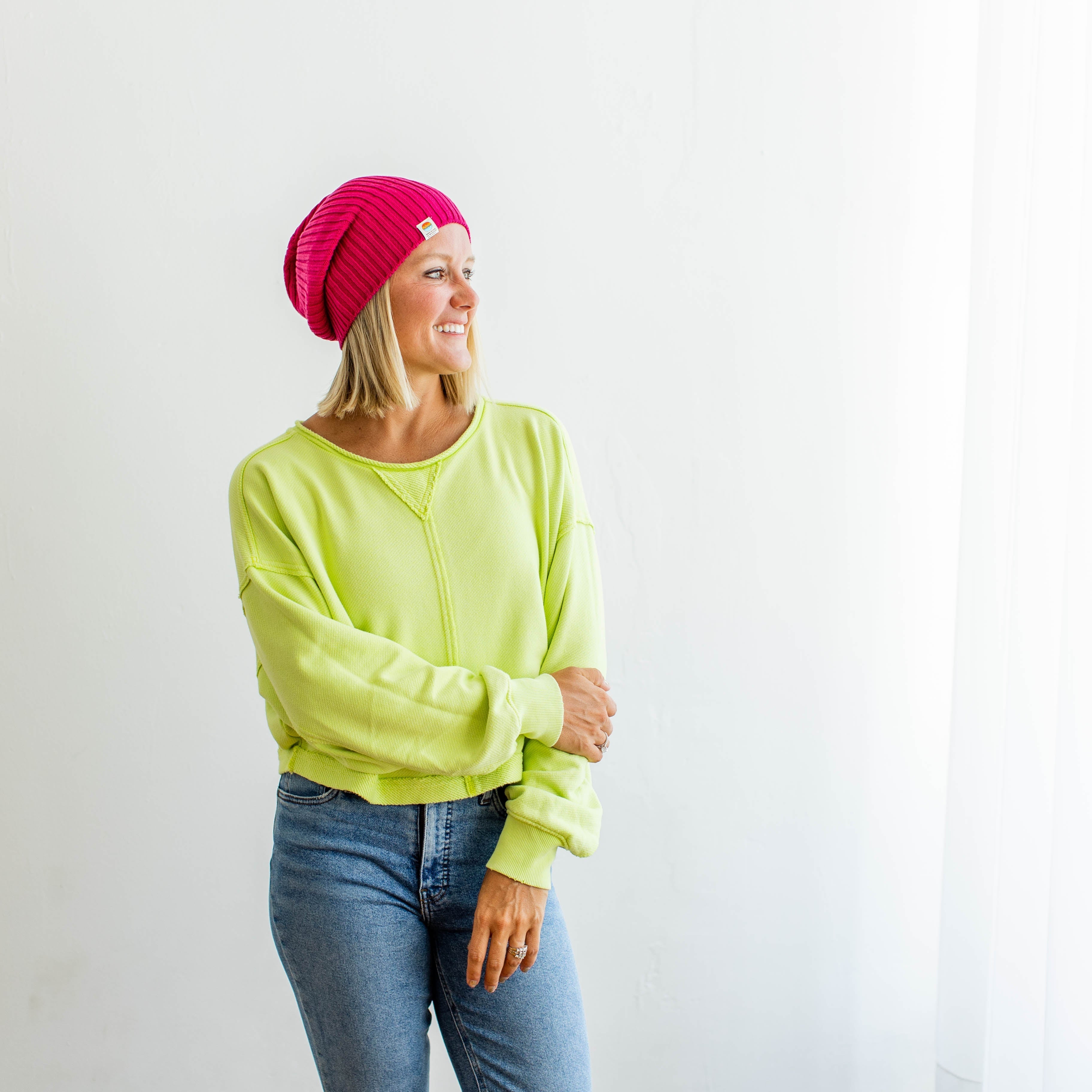 Ribbed Knit Beanie | Unisex Bright Pink Hat -  from b.e.happe 