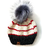 Wholesale Adult Striped Pom Hat | Gray + Red