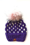 Toddler Knit Pom Hat | Purple Heart Beanie - b.e.happe