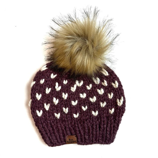 Toddler Knit Pom Hat | Purple Heart Beanie - b.e.happe