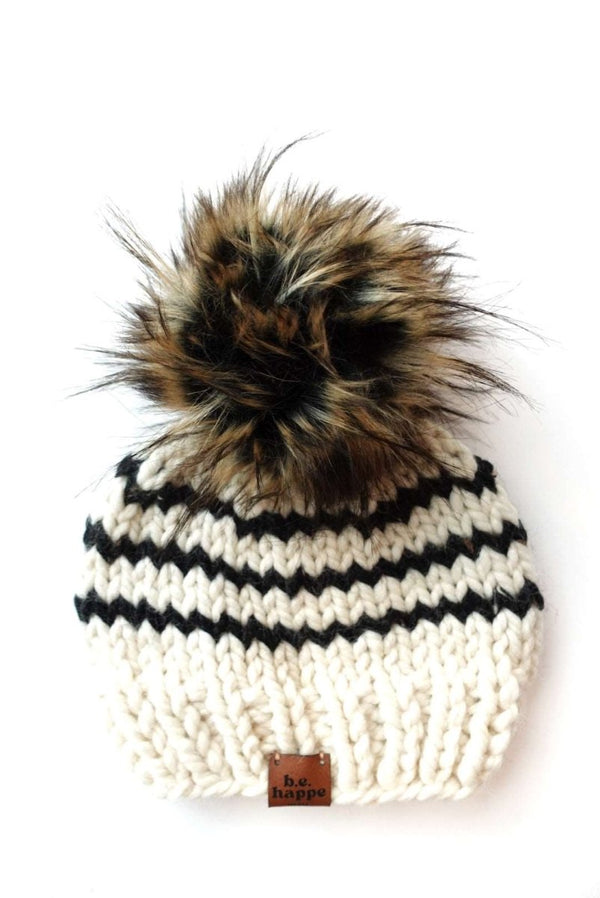 Toddler Pom Hat | Black Stripe Winter Beanie - b.e.happe