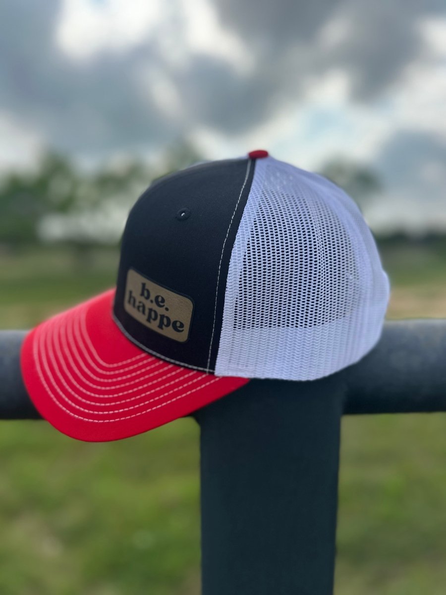 Trucker Snapback Cap | Black + White + Red - b.e.happe