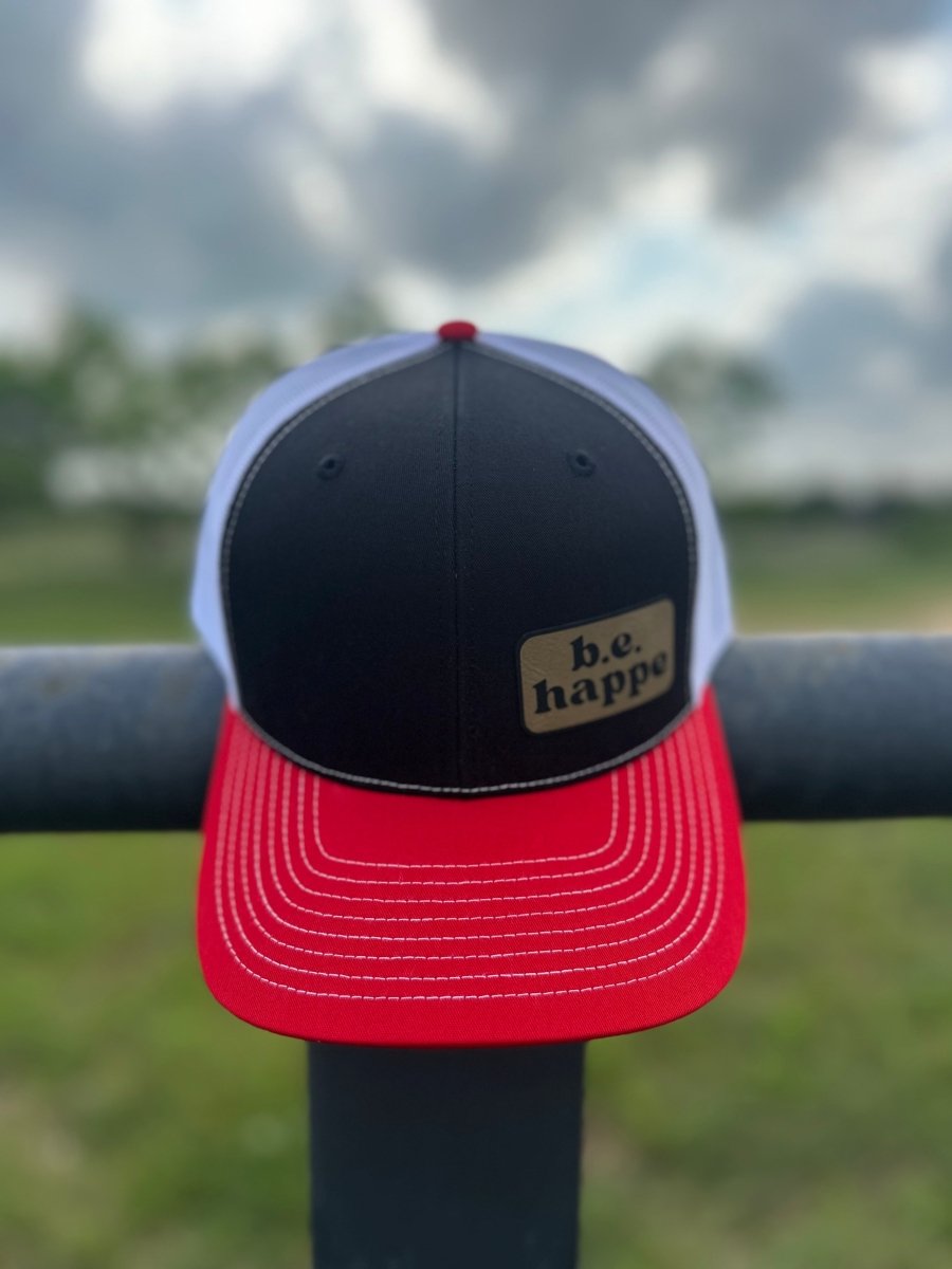 Trucker Snapback Cap | Black + White + Red - b.e.happe
