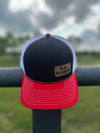 Trucker Snapback Cap | Black + White + Red - b.e.happe