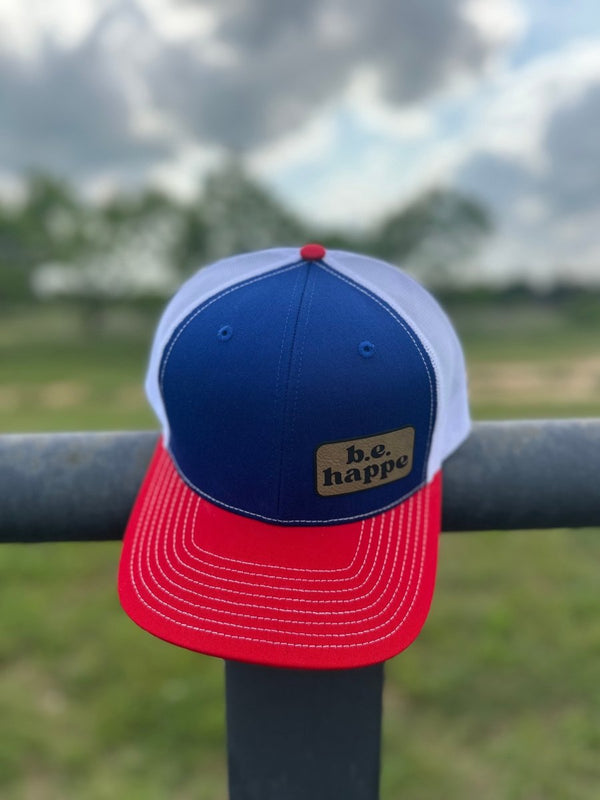 Trucker Snapback Cap | Blue + Red + White - b.e.happe
