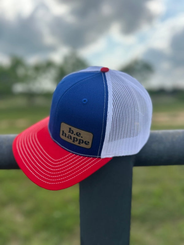 Trucker Snapback Cap | Blue + Red + White - b.e.happe
