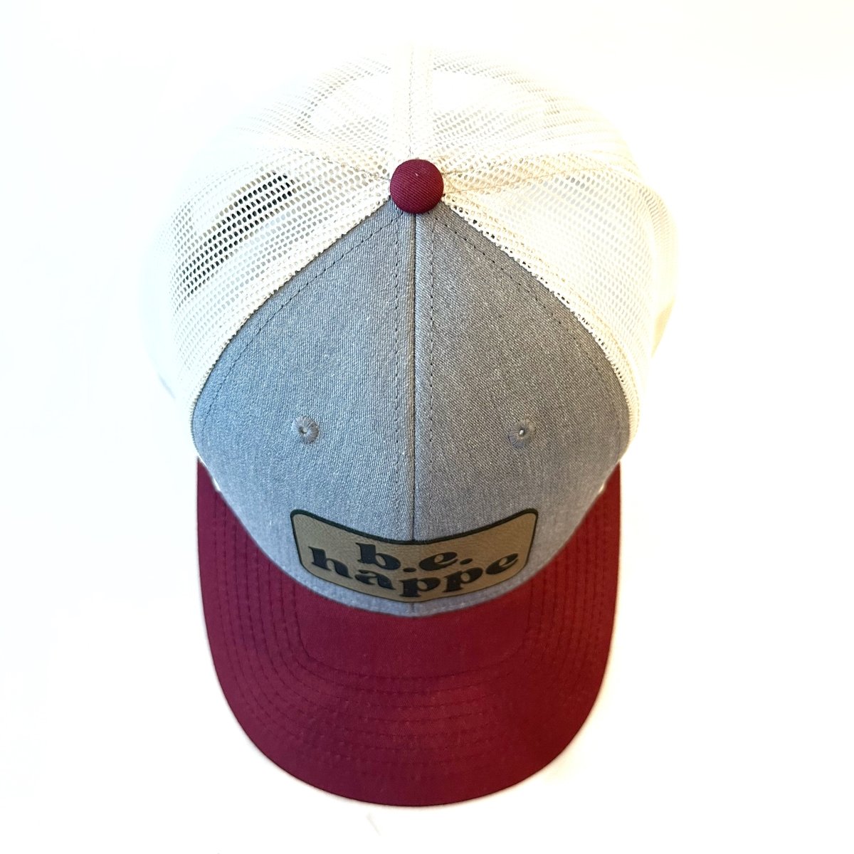 Trucker Snapback Cap | Grey, Cream + Burgundy - b.e.happe