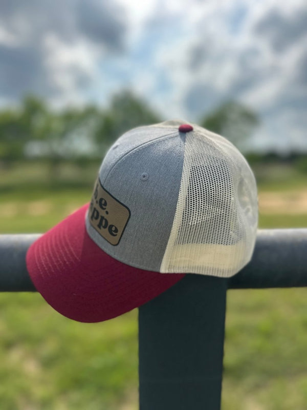 Trucker Snapback Cap | Grey, Cream + Burgundy - b.e.happe