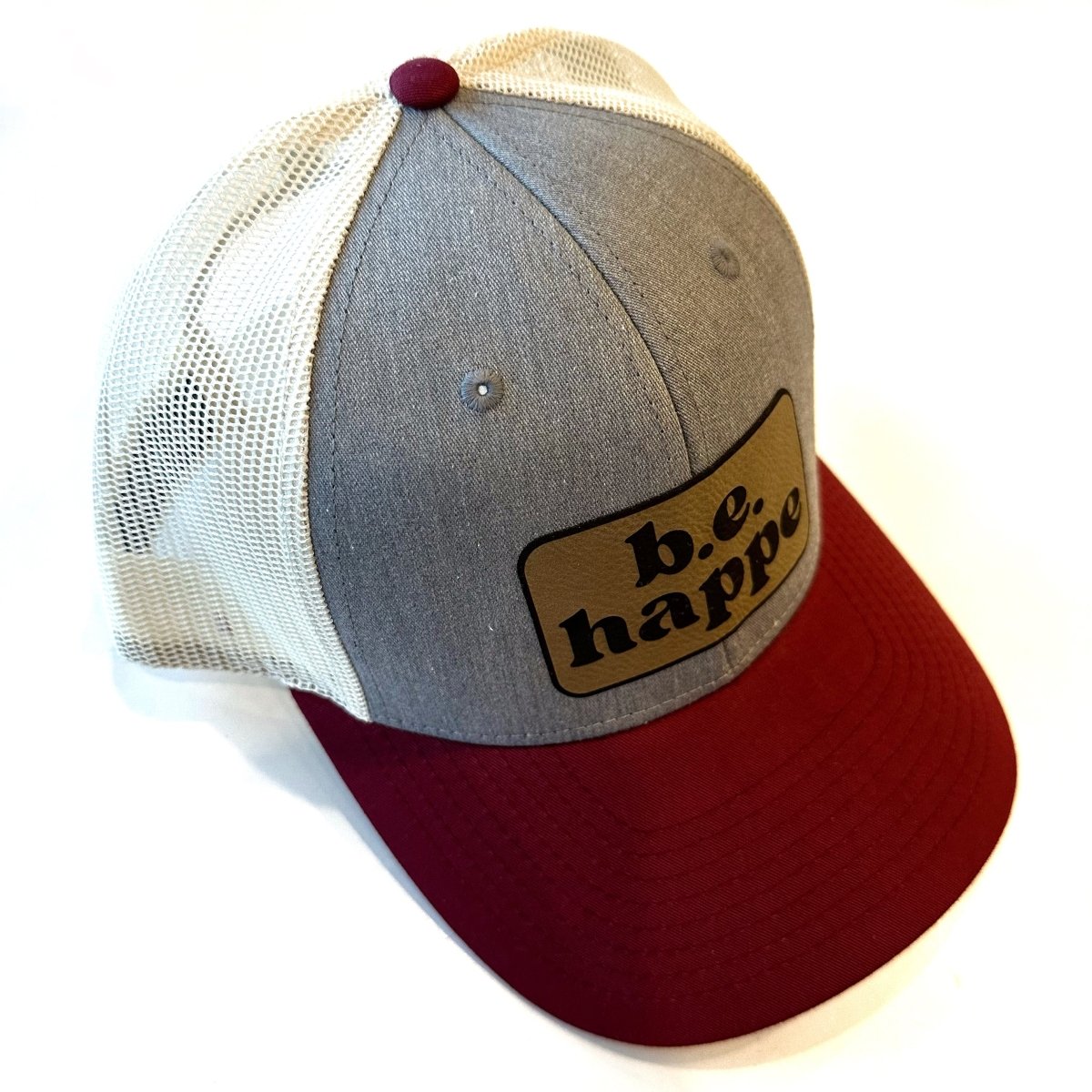 Trucker Snapback Cap | Grey, Cream + Burgundy - b.e.happe