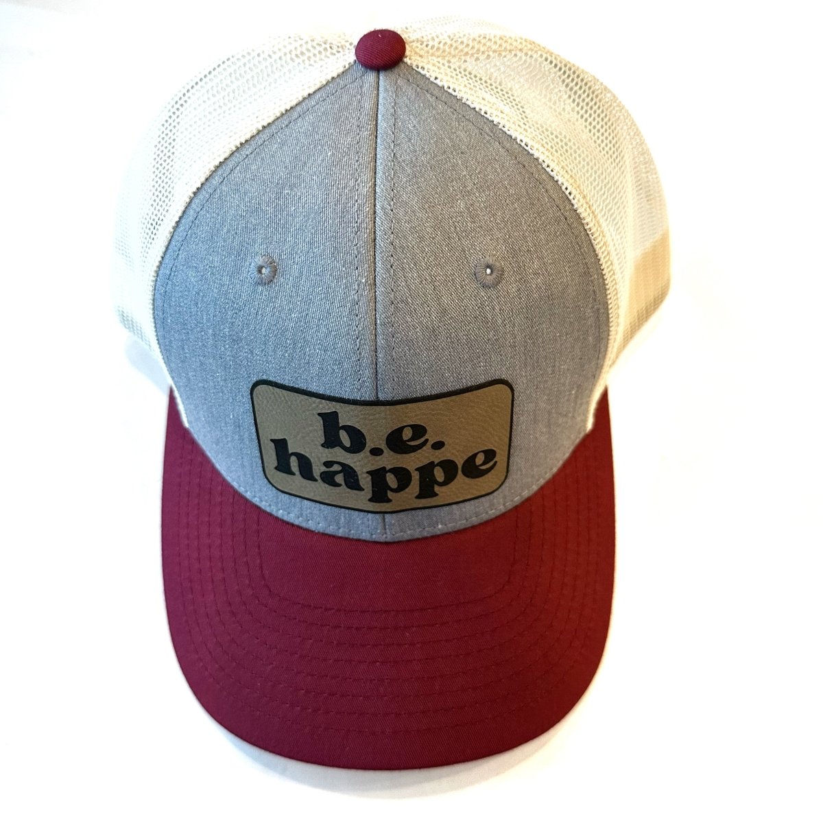 Trucker Snapback Cap | Grey, Cream + Burgundy - b.e.happe