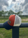 Trucker Snapback Cap | Navy, Cream + Rust Orange - b.e.happe
