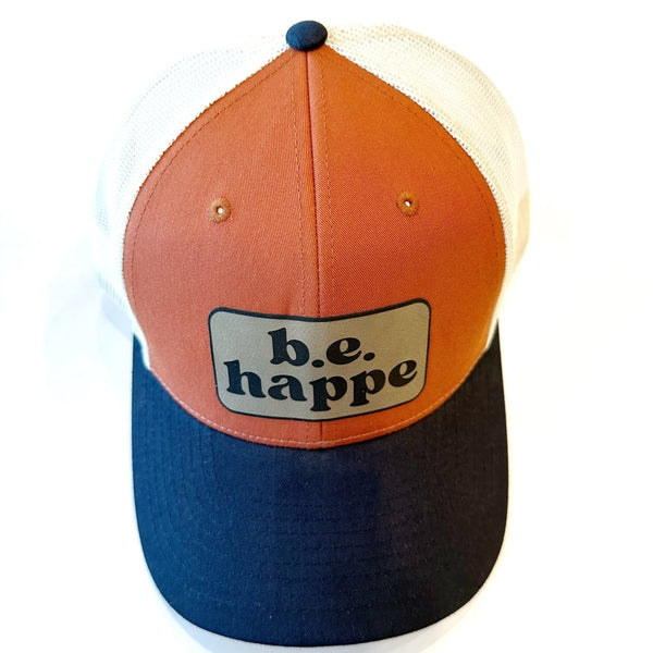 Trucker Snapback Cap | Navy, Cream + Rust Orange - b.e.happe