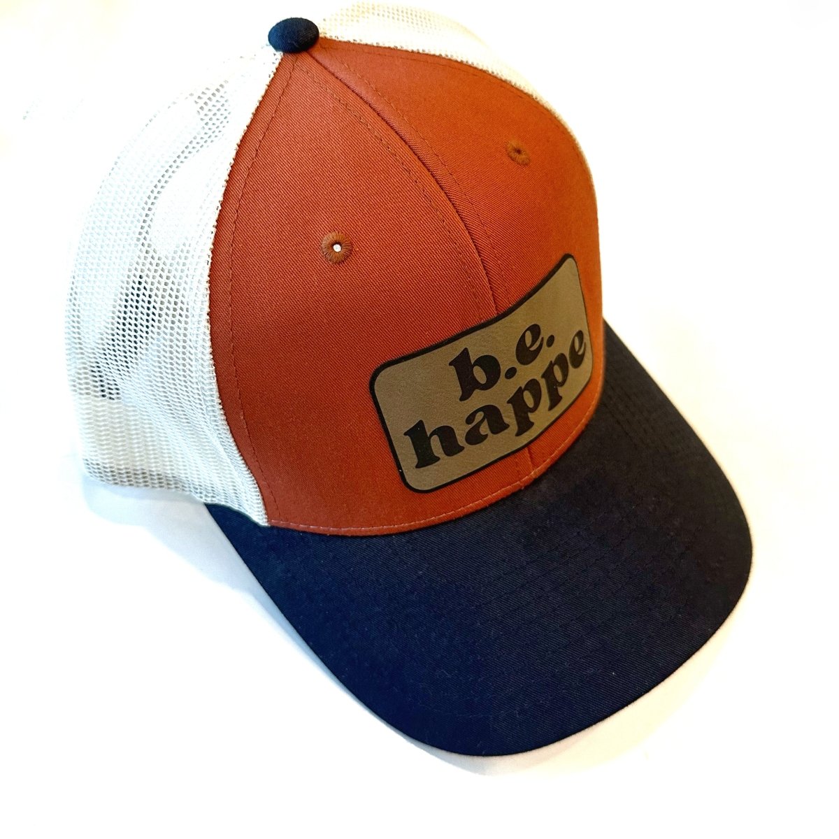 Trucker Snapback Cap | Navy, Cream + Rust Orange - b.e.happe