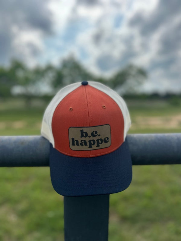 Trucker Snapback Cap | Navy, Cream + Rust Orange - b.e.happe