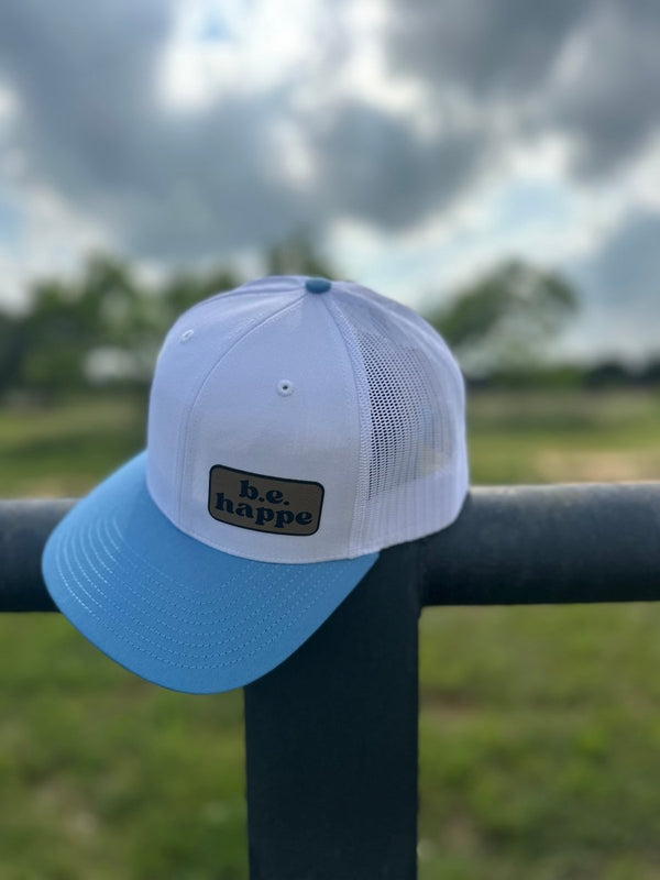 Trucker Snapback Cap | White + Blue - b.e.happe