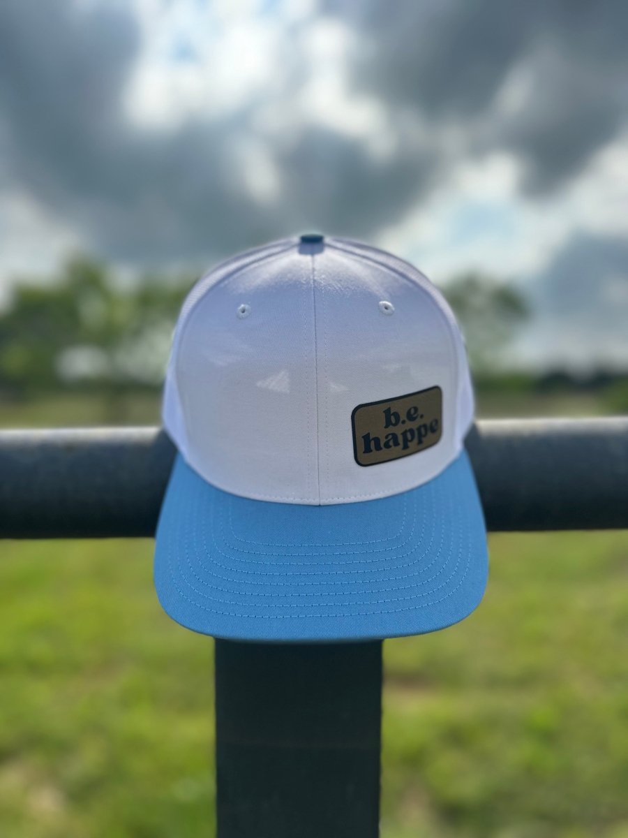 Trucker Snapback Cap | White + Blue - b.e.happe
