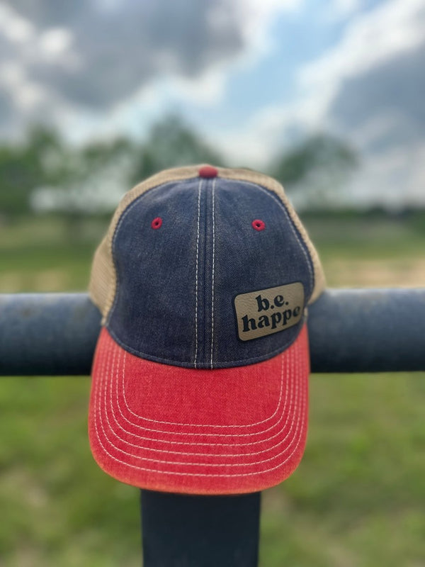 Unstructured Snapback Baseball Cap | Navy + Scarlet Red + Khakis - b.e.happe