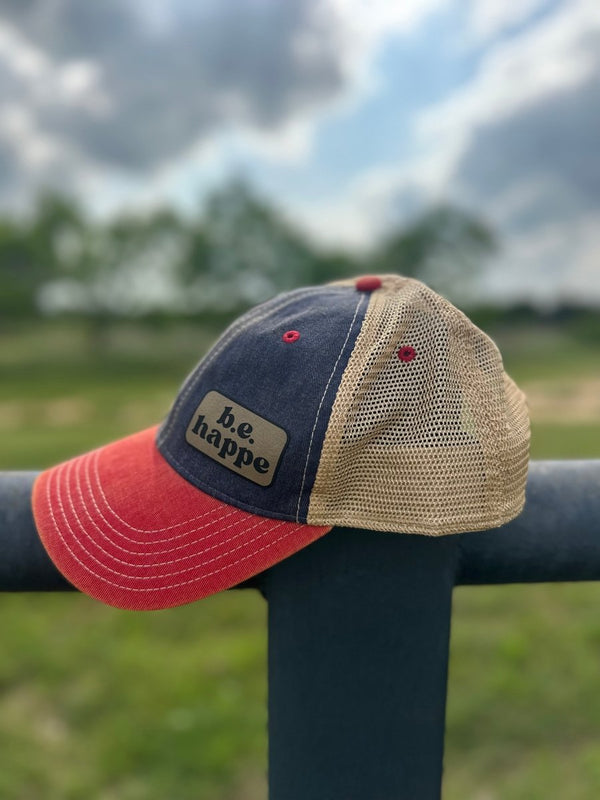Unstructured Snapback Baseball Cap | Navy + Scarlet Red + Khakis - b.e.happe