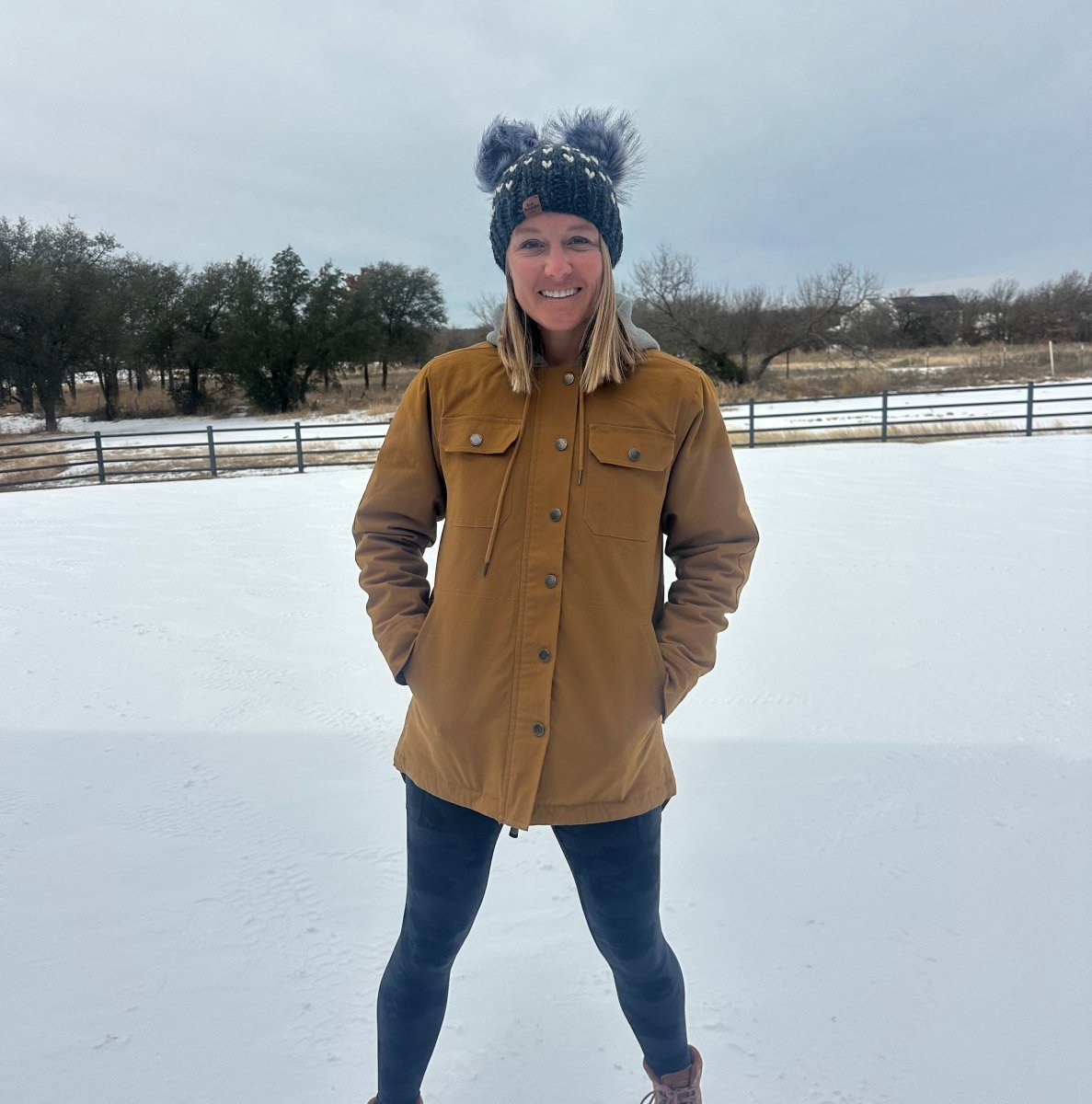 Women's Double Pom Gray Beanie | Handmade Hat with Two Poms - b.e.happe