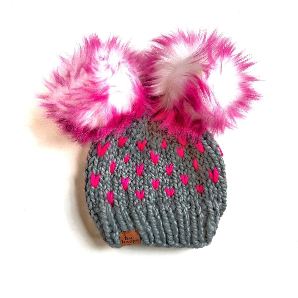 Women’s Knit Pom Hat | Hot Pink Double Pom Beanie - b.e.happe