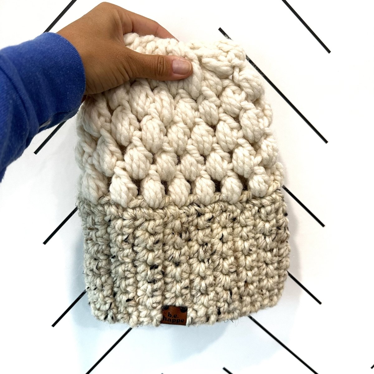 Women's Slouch Hat | Beige + Cream Slouchy Beanie - b.e.happe