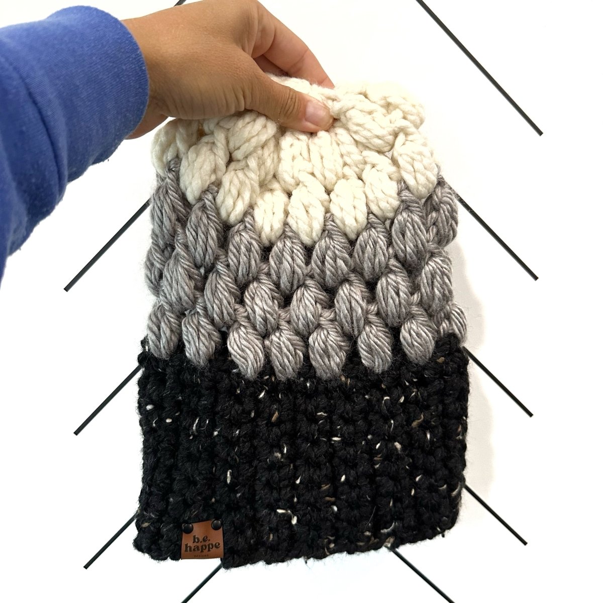 Women's Slouch Hat | Black + Grey Slouchy Beanie - b.e.happe