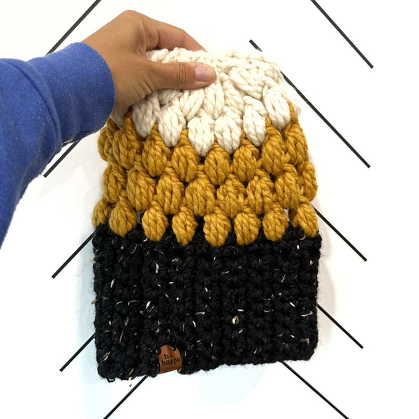 Women's Slouch Hat | Black + Yellow Slouchy Beanie - b.e.happe