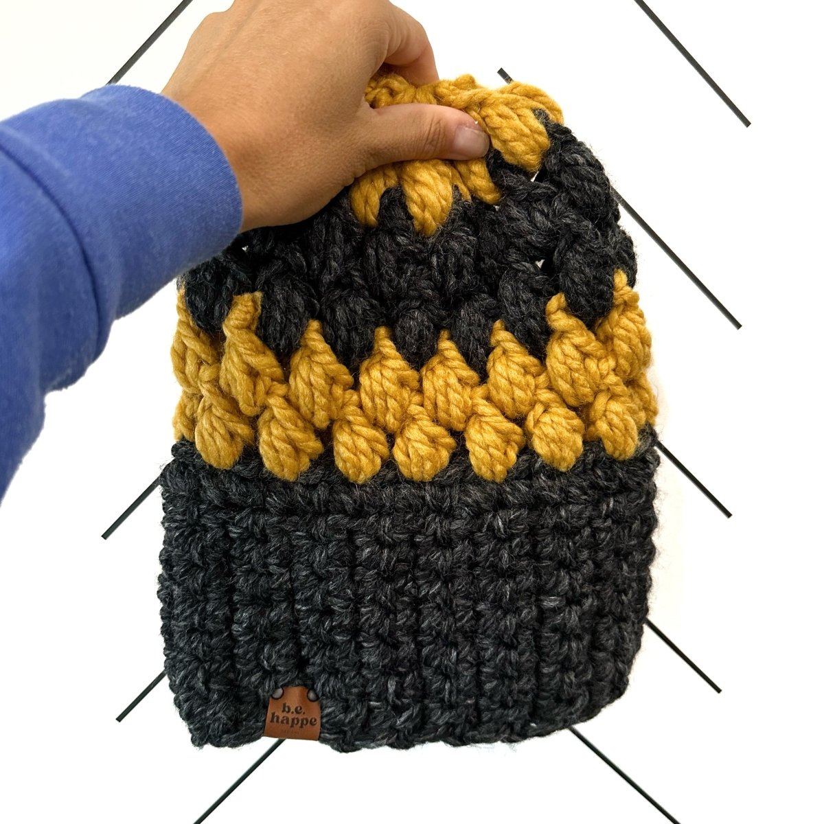 Women's Slouch Hat | Charcoal Gray + Yellow Slouchy Beanie - b.e.happe