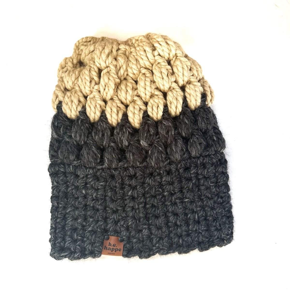 Women's Slouch Hat | Charcoal + Tan Slouchy Beanie - b.e.happe