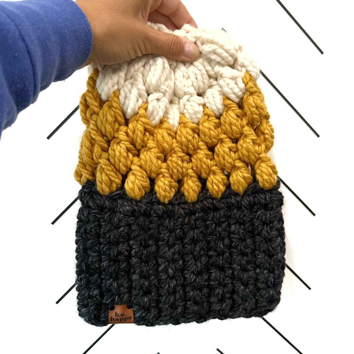 Women's Slouch Hat | Gray + Yellow Slouchy Beanie - b.e.happe
