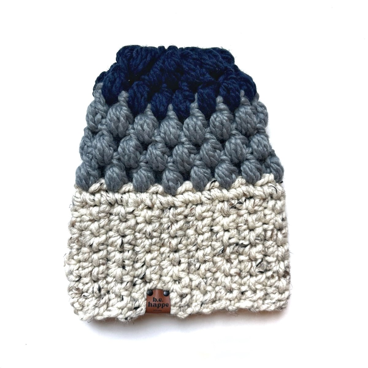 Women's Slouch Hat | Grey + Navy Slouchy Beanie - b.e.happe