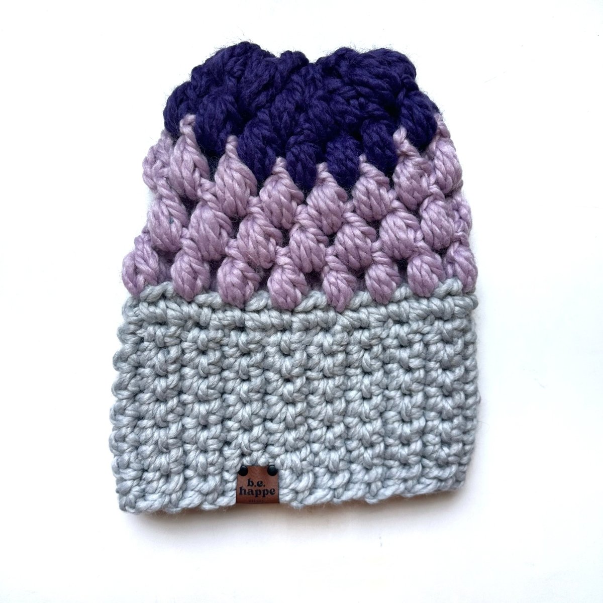 Women's Slouch Hat | Grey + Purple Slouchy Beanie - b.e.happe
