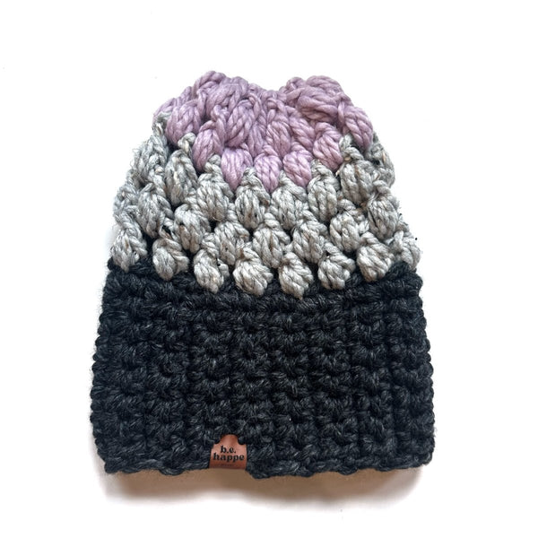 Women's Slouch Hat | Grey + Purple Slouchy Beanie - b.e.happe