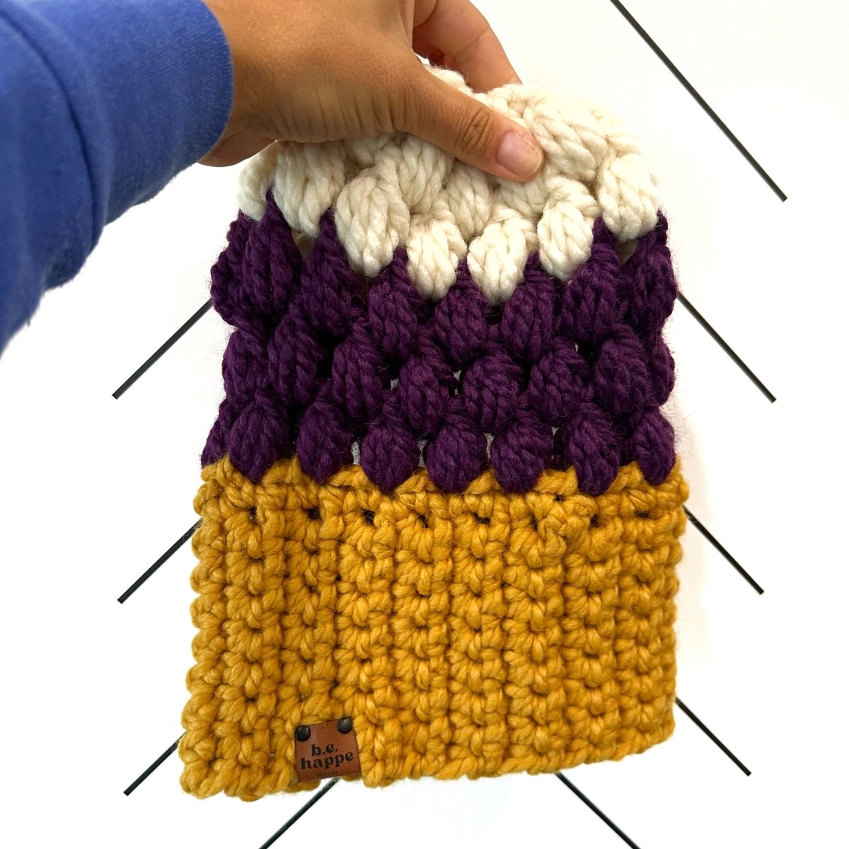 Women's Slouch Hat | Mustard + Purple Slouchy Beanie - b.e.happe