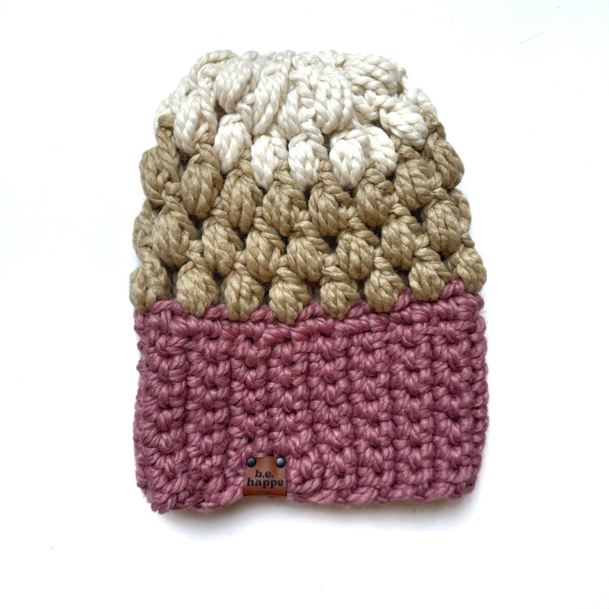 Women's Slouch Hat | Pink + Tan Slouchy Beanie - b.e.happe