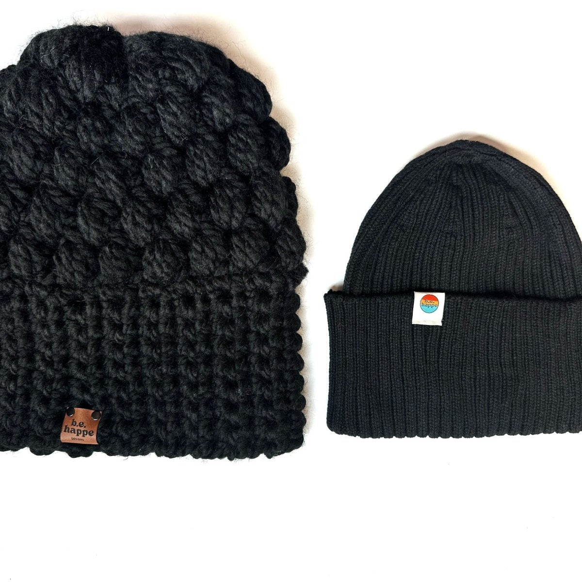 Women's Slouch Hat + Ribbed Knit set| Black - b.e.happe