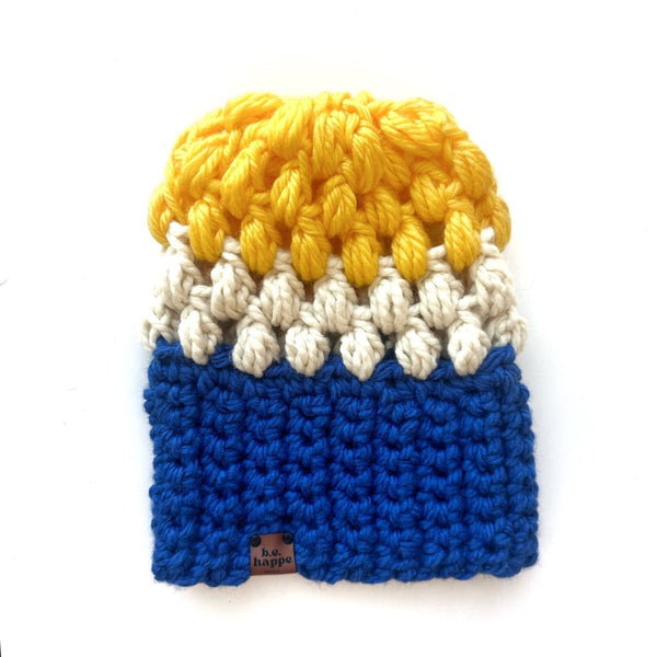 Women's Slouch Hat | Royal Blue + Yellow Slouchy Beanie - b.e.happe