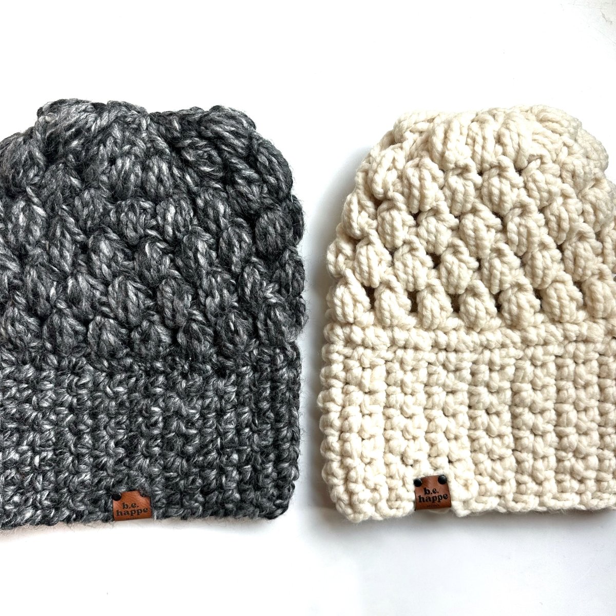 Women's Slouch Hat Set| Gray + Cream Beanie Set - b.e.happe