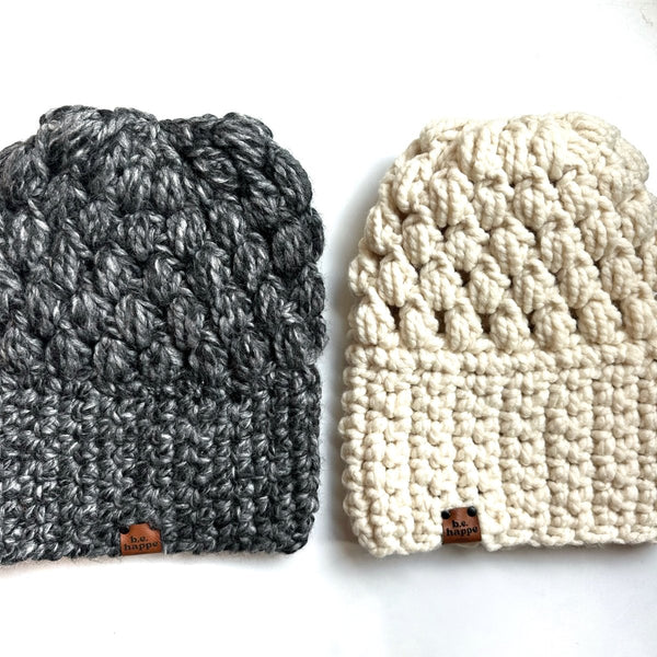 Women's Slouch Hat Set| Gray + Cream Beanie Set - b.e.happe