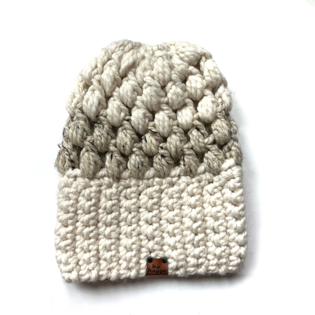 Women's Slouch Hat | Tan + Cream Slouchy Beanie - b.e.happe