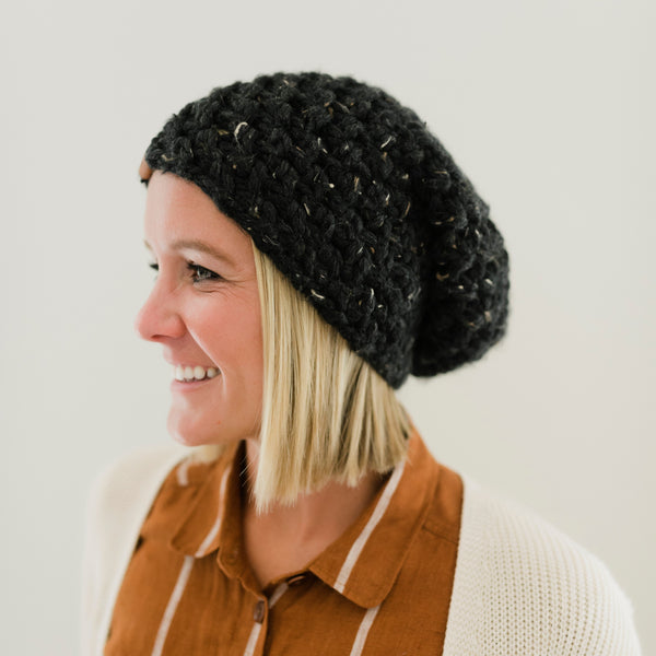 womens slouch hat black speckle slouchy beanie